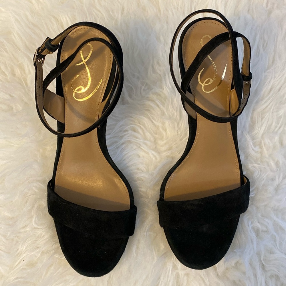 Sam Edelman Women Jade Sandal heels suede Strap Sandal black Size 9